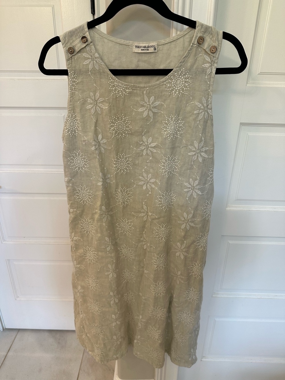 Terzo Millennio Made in Italy Linen Embroidered Dress Size M Sleeveless Natural